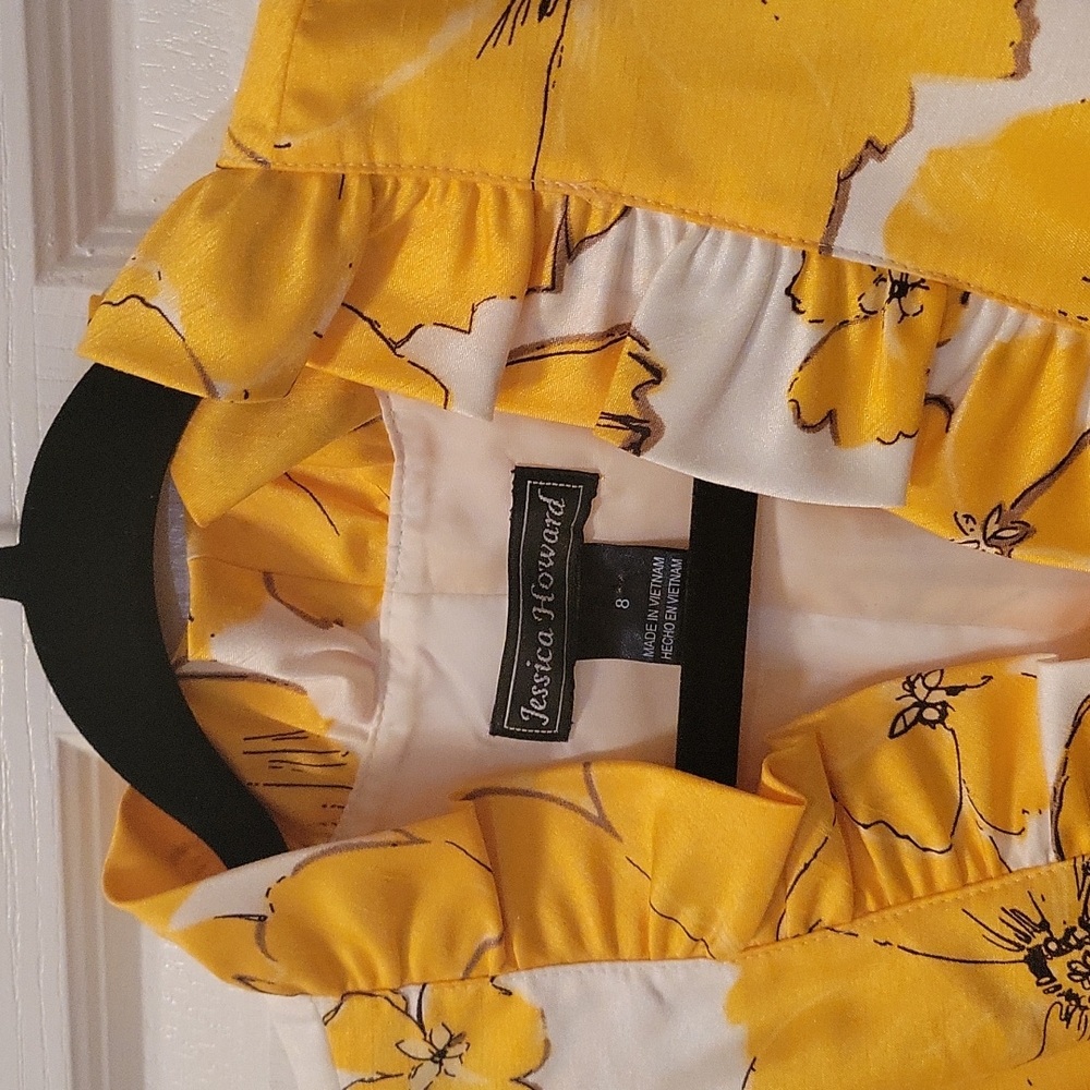 Jessica Howard Yellow and White Floral Ruffle Sheath Dress - Picture 7 of 16